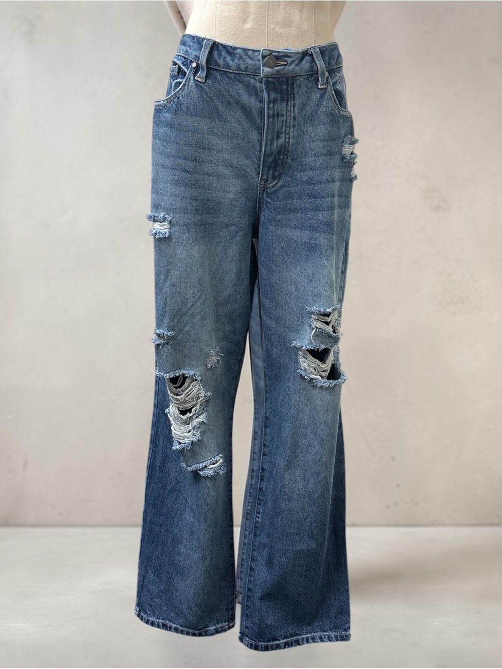 *GREAT* Grace & Lace Distressed Boot-Cut Jeans in Medium Blue